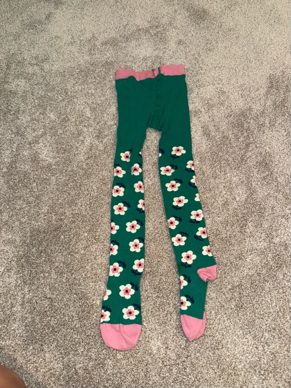 Mini Boden Green Floral Tights with Pink Accents